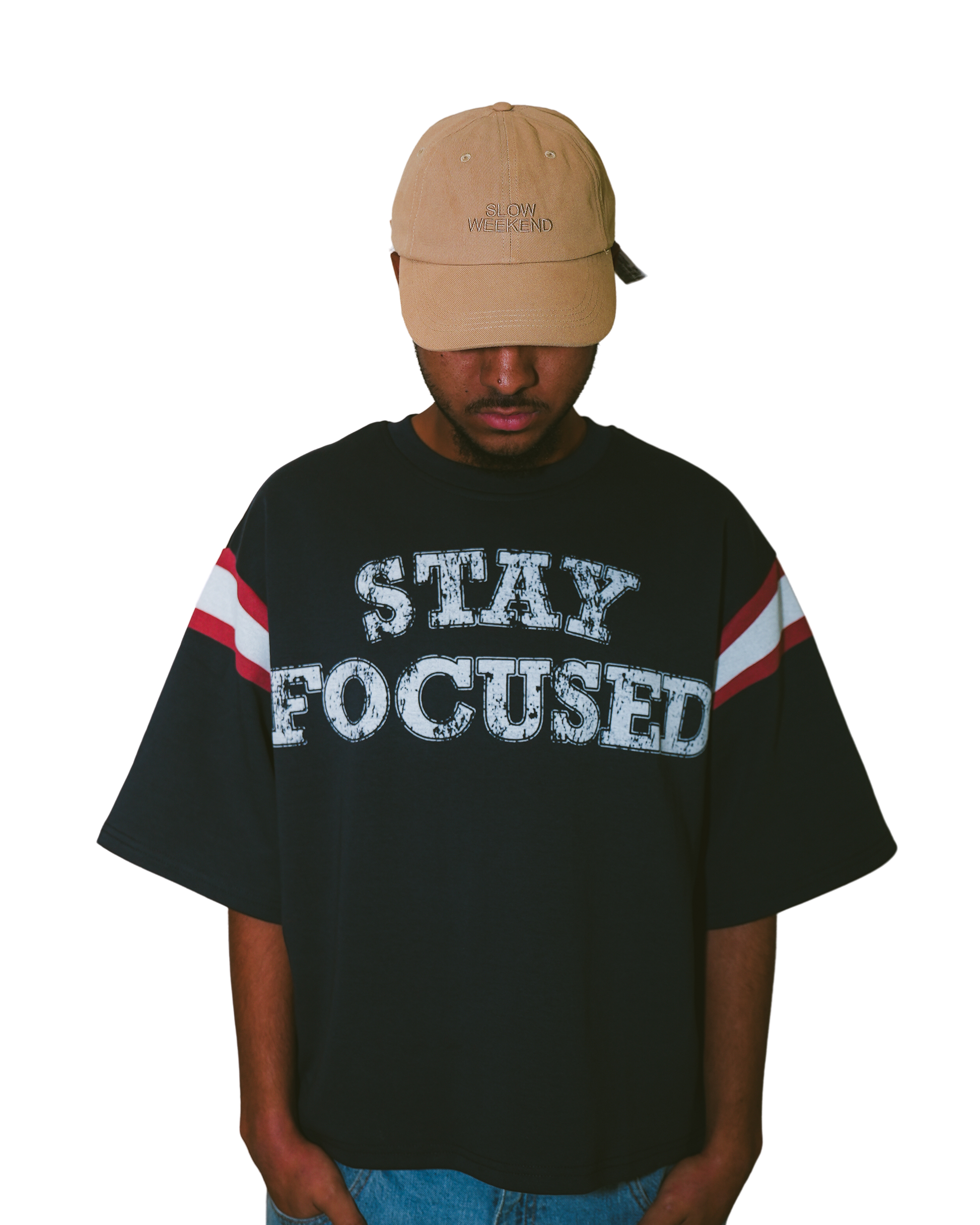 'Stay Focused' Navy Blue Varsity Tee