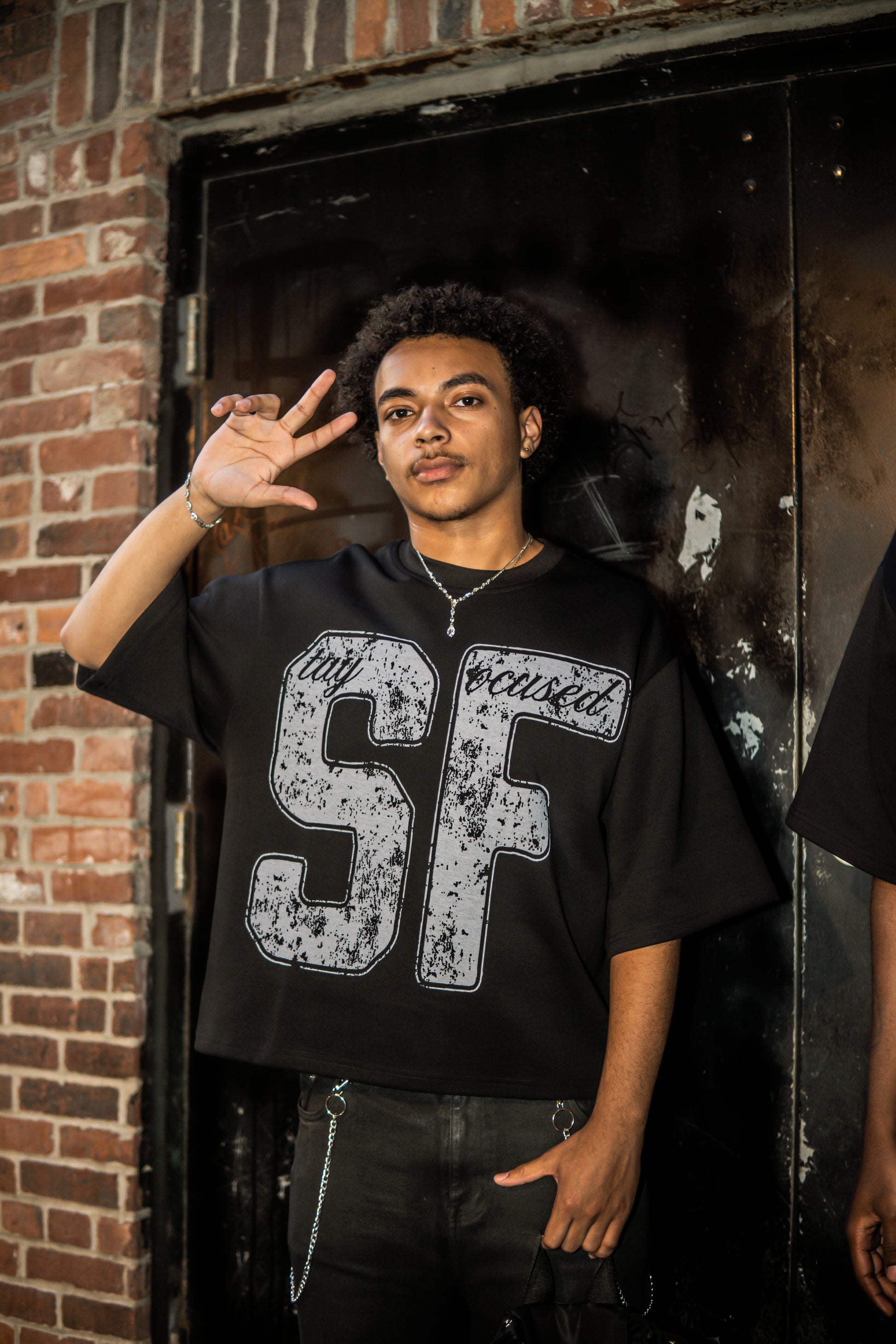 'SF' Black Tee